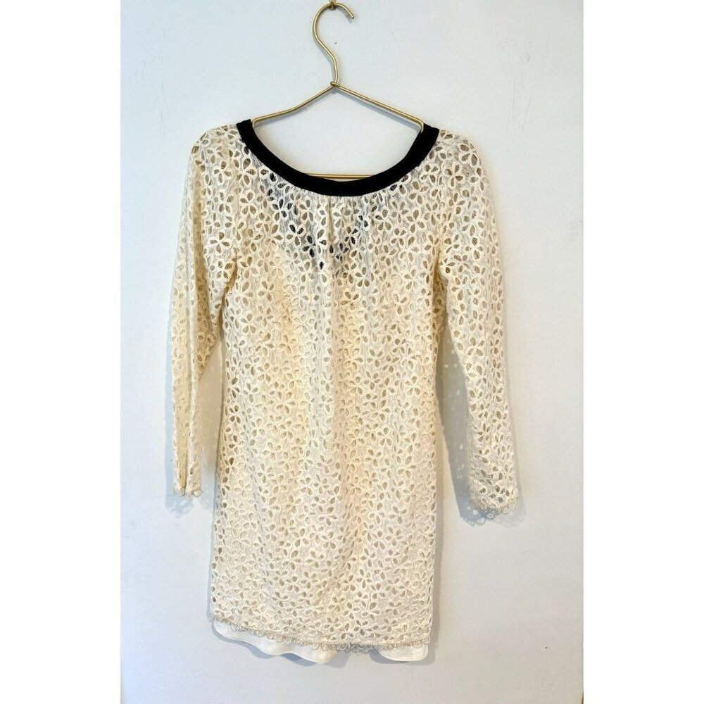 Milly Cream/Black Eyelet Shift Mini Dress Women's Size 2 Coquette Preppy Dainty